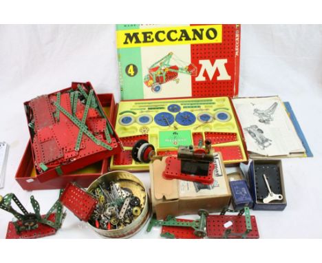 Meccano, a quantity of spares etc to include boxed No. 1 Clockwork Motor, boxed Mamod Minor No. 1 Steam Engine etc