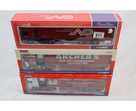 Three ltd edn boxed 1:50 Corgi models to include 2 x Hauliers of Renown (CC12927 Archer's Transport &amp; CC13226 Robert Walk