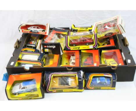 Collection of 20 boxed Corgi diecast model vehicles to include 490 Touring Caravan, 393 Mercedes Benz 350SL, 319 Jaguar XJS e