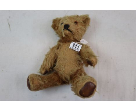 Early 20th C Teddy Bear, straw filled, some wear  