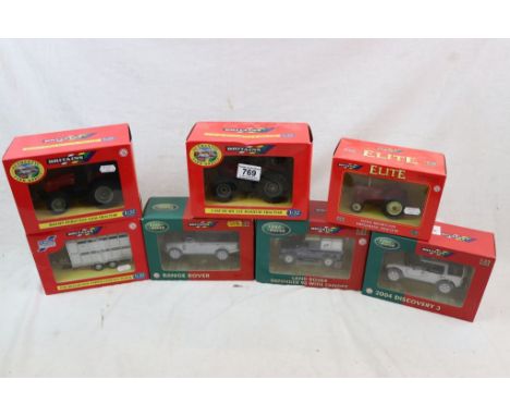 Seven boxed Britains farming models to include Elite 04180 David Brown 990 Implematic Tractor, 40511 Massey Ferguson Tractor,