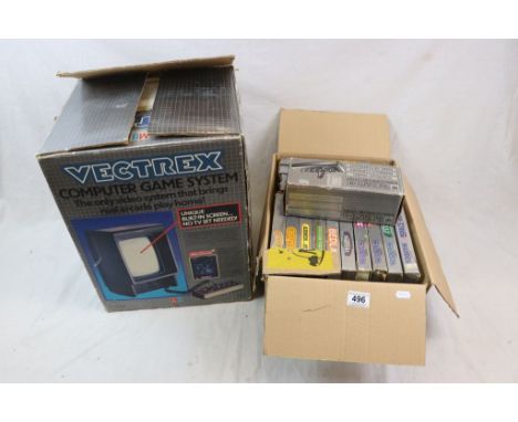 Boxed MB Vectrex Computer Game System with 14 boxed games to include 2x Scrabble, Solar Quest, 2x Berzerk, Space Wars, Clean 