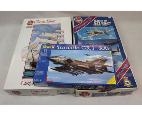 Three boxed model kits, Airfix 1:72 scale Battle of Britain 50th Anniversary Memorial Flight (10999), Airfix 1:130 Classic Sh