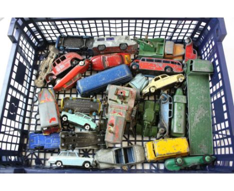 Collection of 26 vintage play worn diecast models to include Dinky and Corgi featuring road and commercial examples 