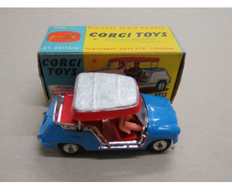Boxed Corgi 240 Ghia Fiat 600 in blue with both figures, gd condition, box gg with some wear to edges 