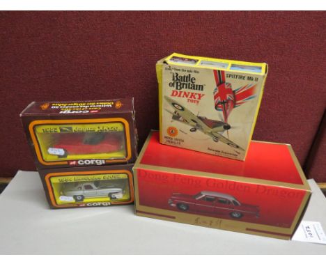 Four diecast models to include boxed Dinky Battle of Britain 719 Spitfire MK II, Dong Feng Golden Dragon, Corgi 50s Classics 