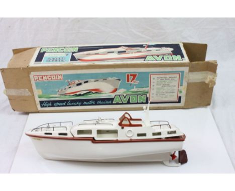 Boxed Triang Penguin 17 inch super scale model Avon electric powered Luxury Cruiser, small part missing but otherwise gd