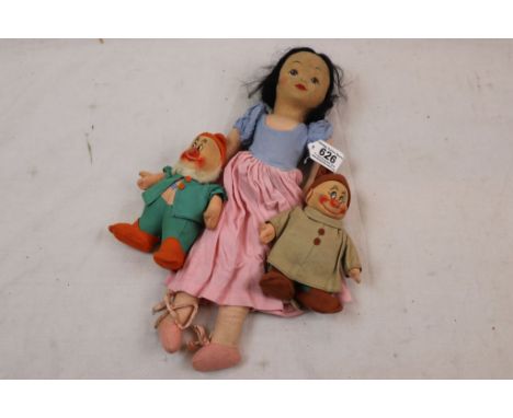 Original Chad Valley felt Snow White and 2 x dwarfs (Dopey and Doc) in original clothing 