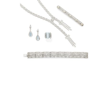 A diamond art deco bracelet mounted in 18k white gold; estimated total diamond weight: 5.75cts; gross weight approximately: 5