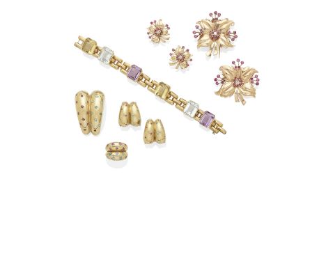 A turquoise and ruby demi-parure mounted in 14k gold; gross weight approximately: 55 grams Lot to be sold without reserve.