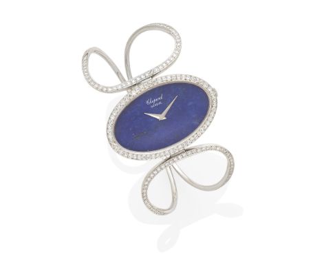 A Diamond and 18k White Gold Bracelet Watch, Chopard, circa 1980 with mechanical movement; estimated total diamond weight: 1.