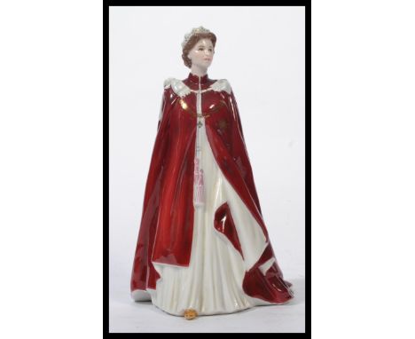 Royal Worcester Hand Painted Figurine of Queen Elizabeth II Dressed In The Robes of The Order of The British Empire, In Celeb