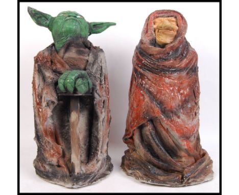 Two large handmade composite Star Wars figure, one of which is Yoda with his walking stick. Both measure approx 59cm tall.&nb