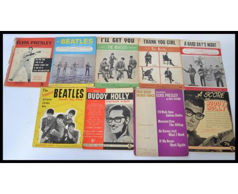 A collection of vintage 20th century popular culture sheet music to include The Beatles - I'll Get You, A Hard Day's Night, T