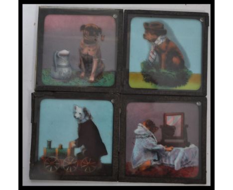 A group of four Victorian Magic Lantern Slides to include seven humorous magic lantern slides of&nbsp; dogs in humorous poses
