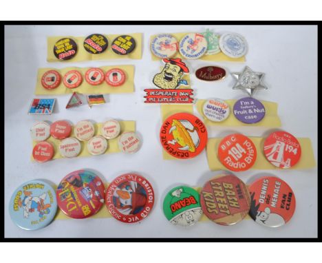 A collection of vintage retro advertising collectors&nbsp; pin badges to include enamel dating from the 1970's to include Bri