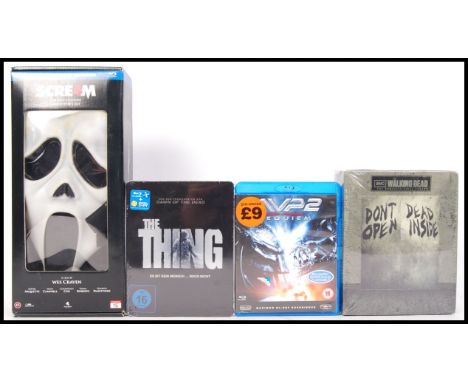 A collection of horror &amp; action related Blu- ray DVD's to include; Terminator Salvation T-600 limited edition set, Scream