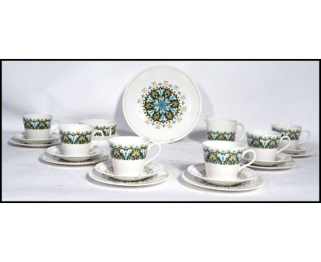 A retro part tea service by Ridgeway in the Alegro pattern, consisting of cups, saucers, creamer, sugar bowl etc.