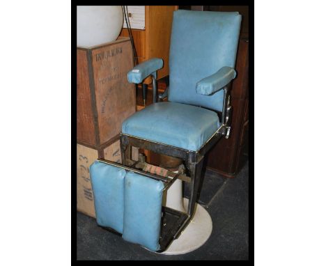 A vintage 20th century Industrial / medical dentists chair / surgeons theatre bed of enamel painted metal form having multi-a