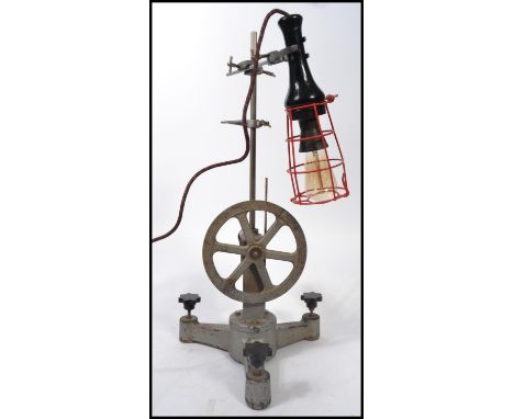 A mid century Griffin &amp; George scientific generator stand with notation to centre. The stand with bracket atop holding a 