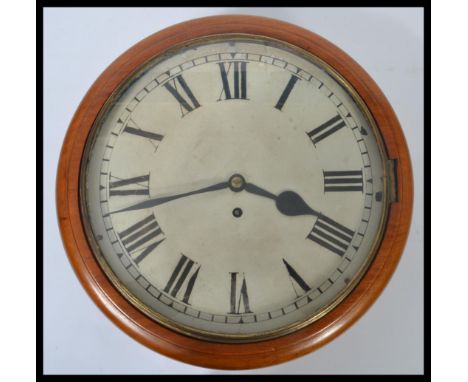 A 19th century Victorian mahogany cased double fusee station clock.&nbsp; The enamel dial with Roman numeral chapter ring wit