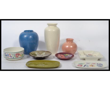 A collection of vintage vintage and retro ceramics to include a tube lined Moorcroft dish and several pieces of Poole Pottery