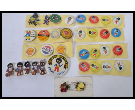 A collection of vintage and retro advertising pin badges to include Robinsons Gollie badges both enamel and other examples, S