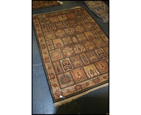 A 20th century Persian Shirvan style rug havin a square panel field with mutliple designs and fabulous borders having tassled
