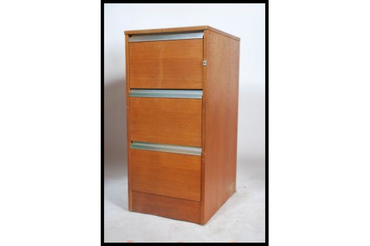 A 1970 S Retro Teak Wood 3 Drawer Upright Pedestal Office Filing Cabinet Each Drawer With Recess