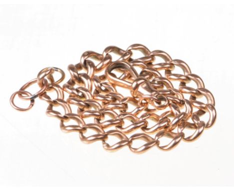 A 9ct rose gold curb link bracelet
The uniform converted curb-link chain, weight 15.4g, length 24cm

