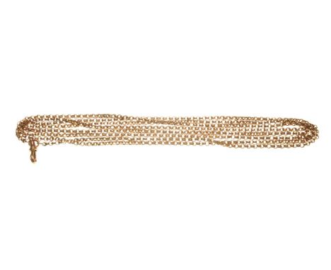 A 9ct rose gold longuard chain
Of conventional form, with rolo-link chain, weight 27g, length 82cm 
