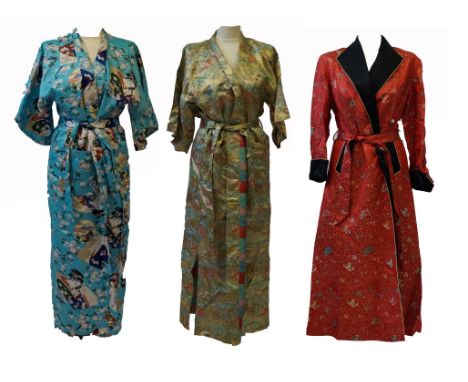 A collection of mid-20th Century Chinese robes
To first red and embroidered with dragon and phoenix designs,  with label hand