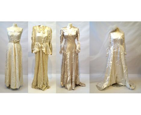 A collection of Vintage wedding dresses 
To include a 1960s floral embroidered floor length dress,  a circa 1940s floor lengt