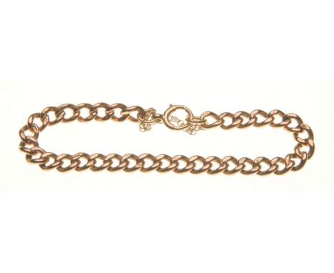 A 9ct rose gold curb-link bracelet
Curb-link chain, with safety chain attached, length fastened 9.5cm, weight 15.5g 

