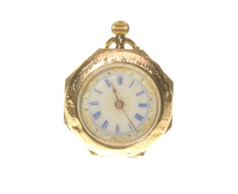 A continental Ladies manual wind pocket watch
White enamel dial, blue Roman numerals with outer five minute divisions and gol