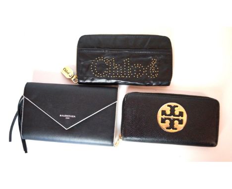 A collection of three leather designer purses
To include a Chloe black leather purse with studded design, 19cm x 10cm, togeth