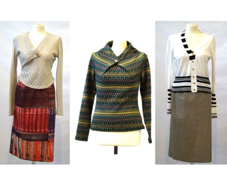 A collection of ladies Vivienne Westwood clothing 
To include a Red Label crochet grey top with button detail, size medium, a