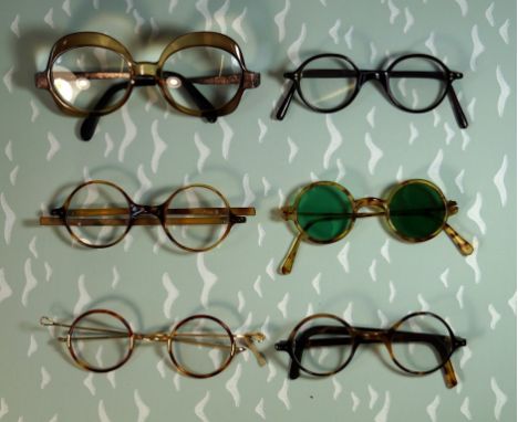 A collection of vintage spectacles 
To include a pair of faux tortoiseshell and gold (stamped 12K) wire framed spectacles, to