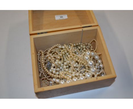 A box of simulated pearl necklaces 