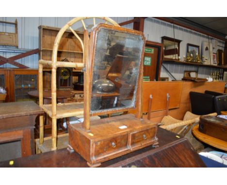 An 18th Century walnut and chequered banded swing toilet mirror raised on two drawer box base 
