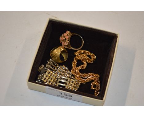 A coral set ring; together with a bracelet; a gate link bracelet etc.