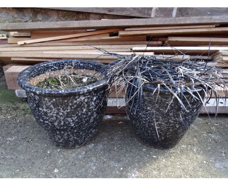 Pair of granite effect ceramic garden pots with contents H30cm approx&nbsp;