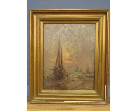 Unsigned oil on board seascape in gilt frame 46x38cm