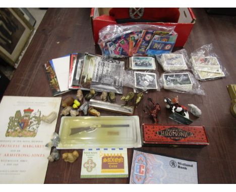 Collectors lot inc harmonica, trading cards, Wade Whimsies, Beret, replica Saxon coins etc&nbsp;