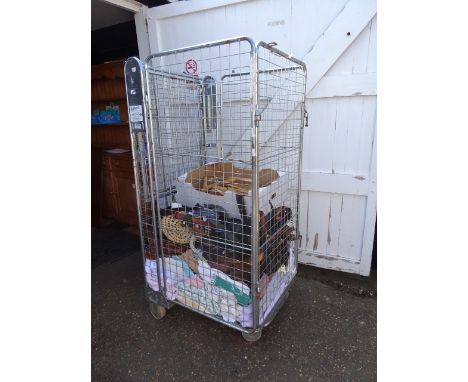 Half a stillage of mens shoes, braces, linen and wooden coat hangers etc (Contents only stillage not included)&nbsp;