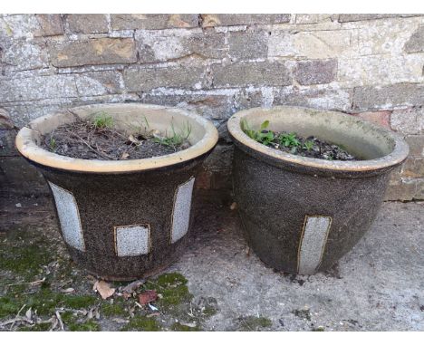Pair of ceramic garden pots with contents H33cm approx