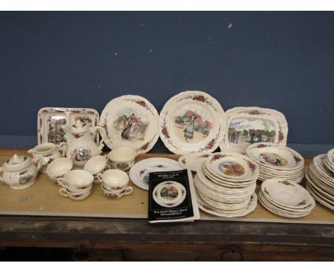 French Henri Loux Obernai Sarreguemines pottery part dinner service with colour lithographed scenes