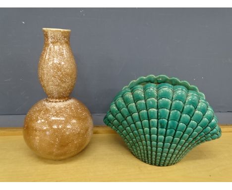 Large ceramic vase (H46cm approx) and shell jardiniere