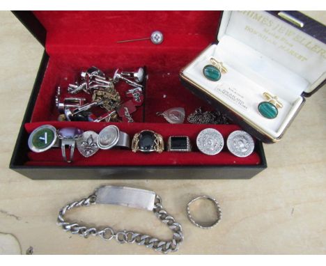 Jewellery to inc silver bracelet- ring-chain- pendant, cufflinks inc Malachite set and a 12ct gold front and backed pair of c