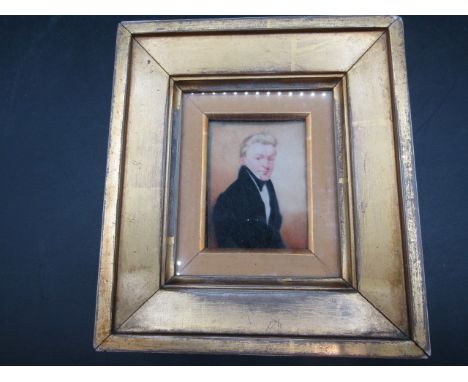 Miniature watercolour/ gouache portrait in gilt frame 15x15cm